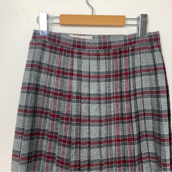 Halperns Vintage Burgundy Grey Plaid Tartan Kilt Skirt - Picture 6 of 8